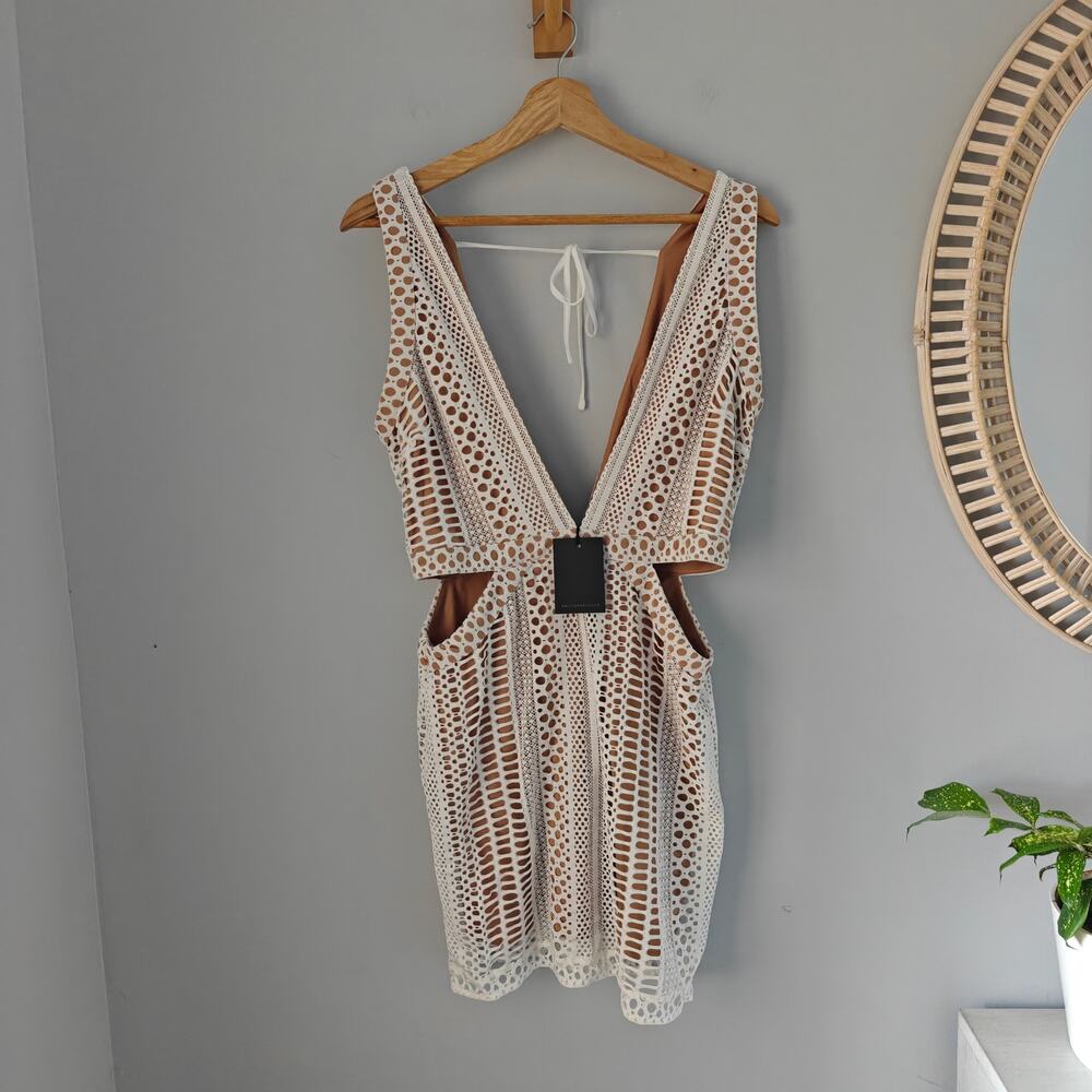 Michael Costello x REVOLVE Barbe Ivory Lace Cutout Mini Dress M NWT